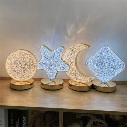 Luminária Cristal Abajur de Mesa Led 3 Cores Touch Decoração Recarregável Cabeceira Criado Mudo Sala Leitura Luz Noturna