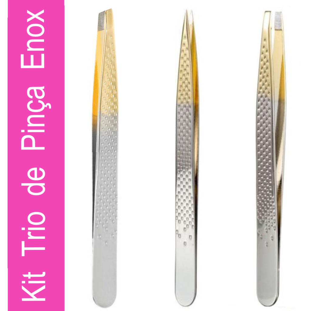 Kit Com 3 Pinças Enox - Ponta Fina/Diagonal/Reta