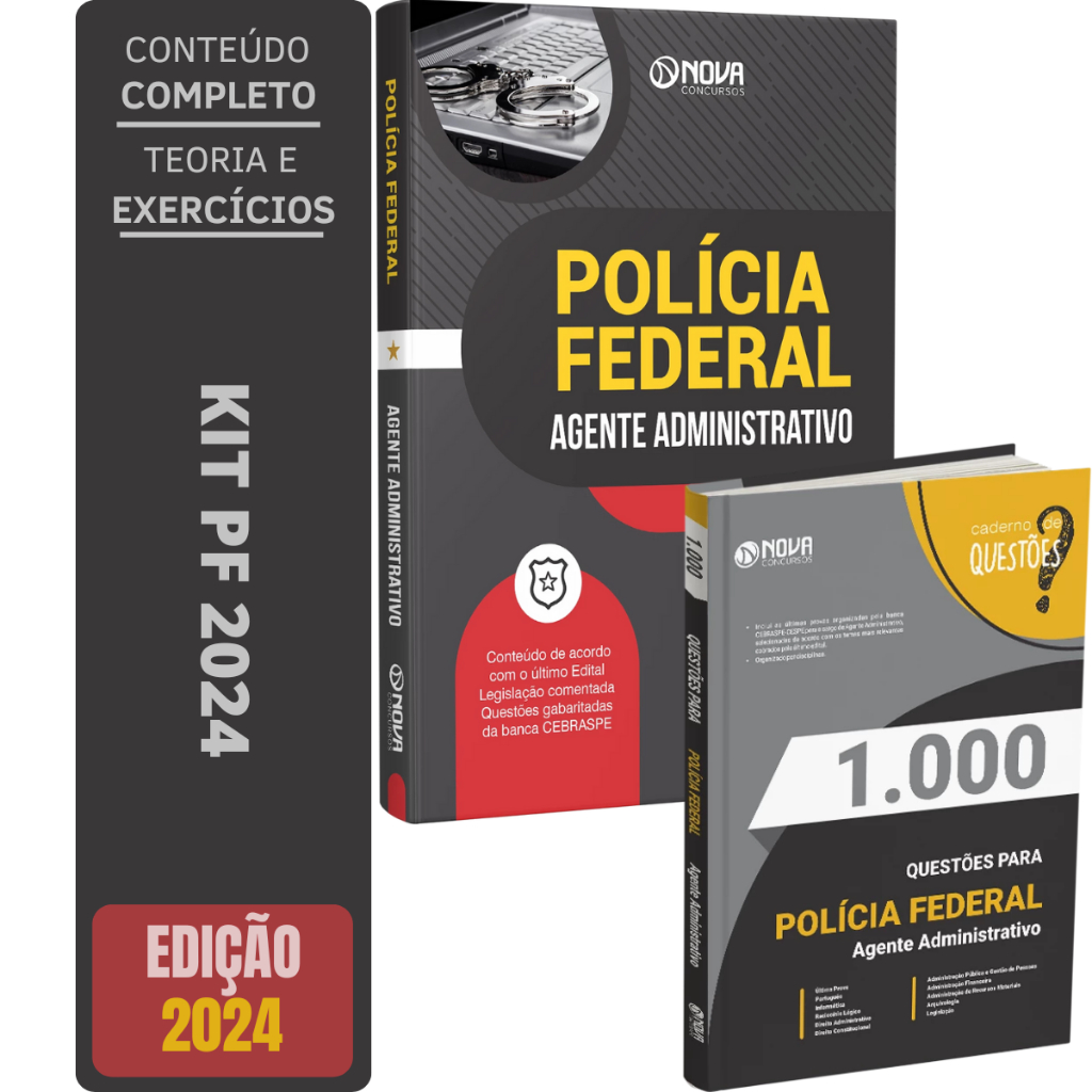 Imagem KIT Apostila PF Agente Administrativo + Caderno de 1000 Questões