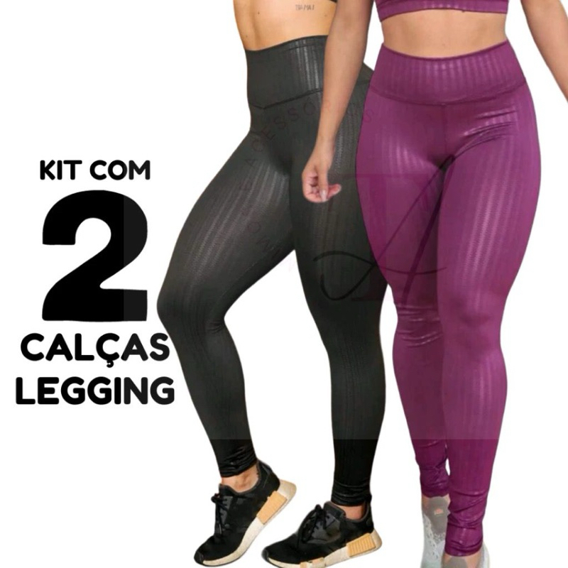 KIT 2 Calças Leggings 3D Legg Femininas Levanta Bumbum Sirre Academia em Oferta na Shopee