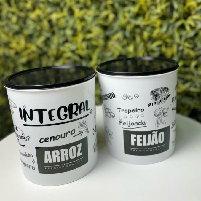 Kit  Plástico 15 Potes Mantimento e Condimento Tempero Conjunto Organizador Cozinha Decoração Preto