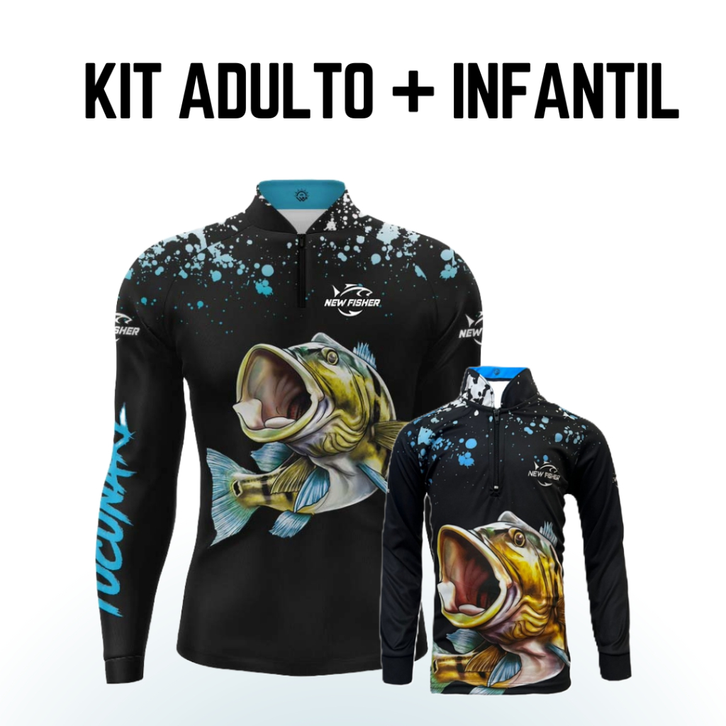 Camiseta Camisa de Pesca Pai e Filho Tucunaré c/ Estampa Igual e Proteção Solar - New Fisher em Oferta na Shopee