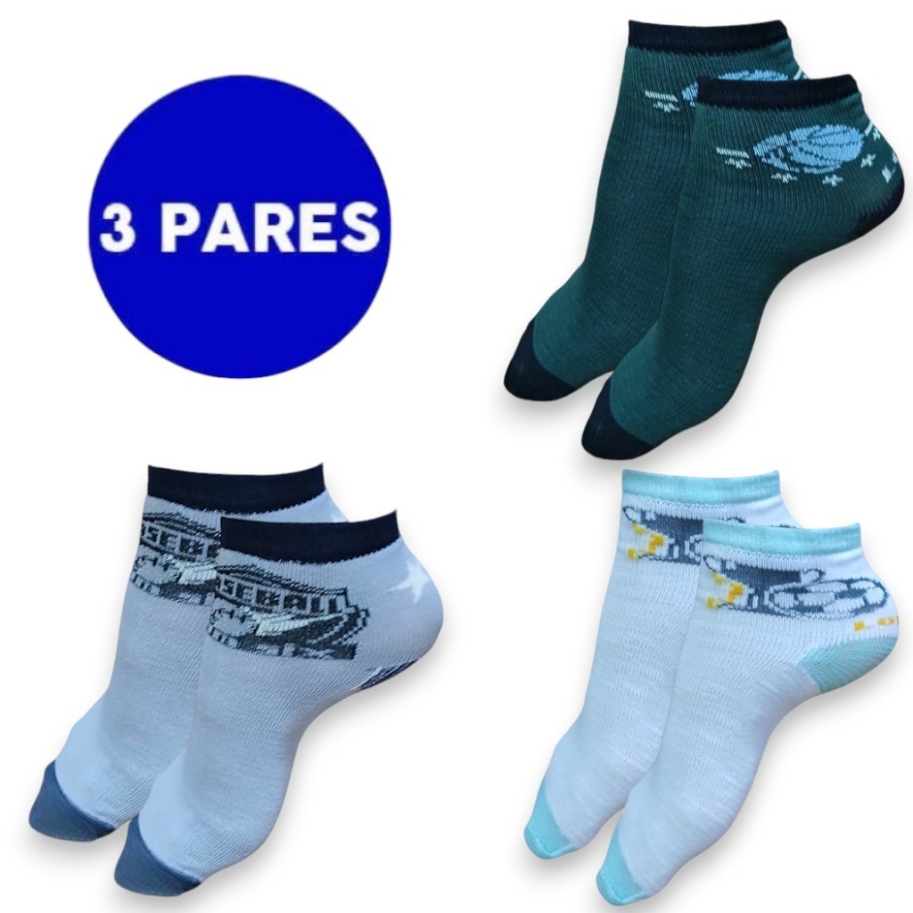 KIT 3 Meia Estampada Juvenil Masculina Cano Curto 31 a 34 Confortável Dia a Dia Respirável Barata