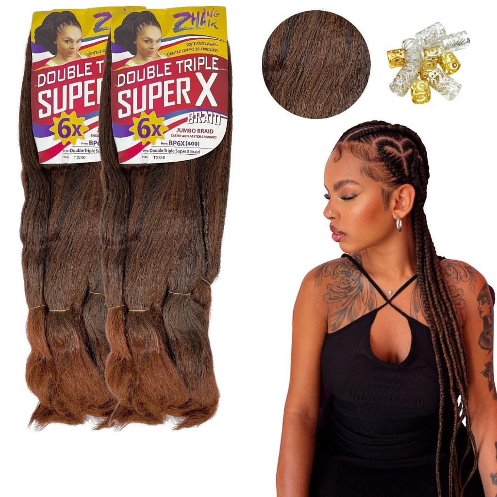 Combo 2 Jumbos Super X Fibra Sintetica Para tranças e penteados + Aneis de Brinde