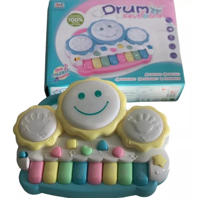 Bateria Drum Teclado Musical 2 Em 1 Instrumento Piano Luz
