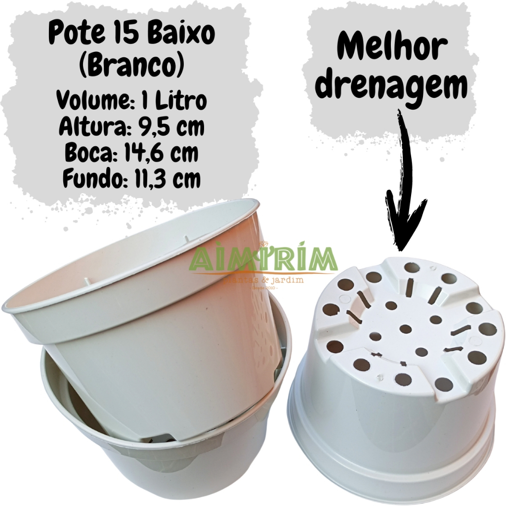 10 Vasos pote 15 baixo Branco com drenagem na cor Branca para plantas