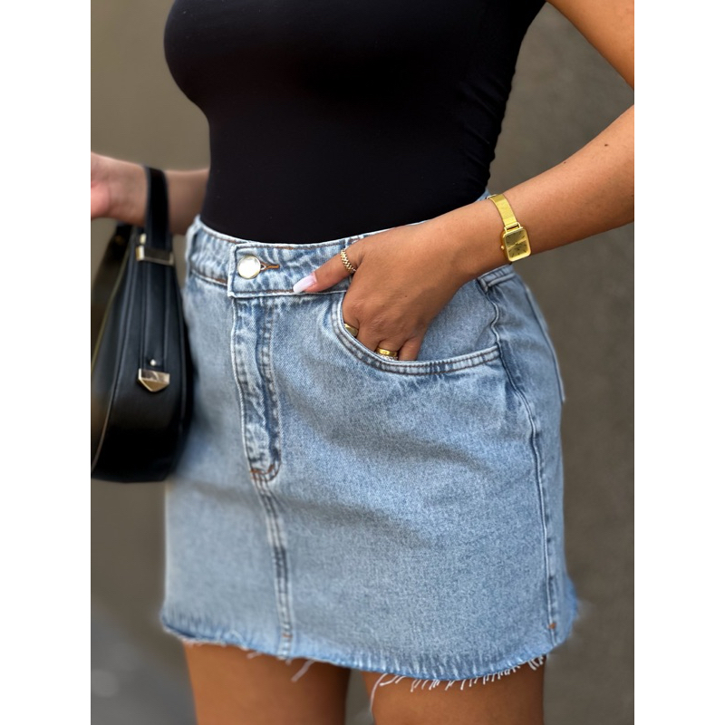 Saia Jeans Feminina Cintura Alta saia midi saia colorido sem rascada  8156 em Oferta na Shopee