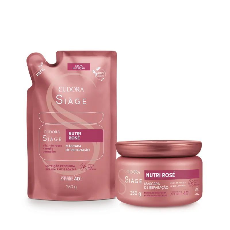 Eudora Siáge Nutri Rosé kit de máscara capilar 250g + refil de máscara capilar 250g