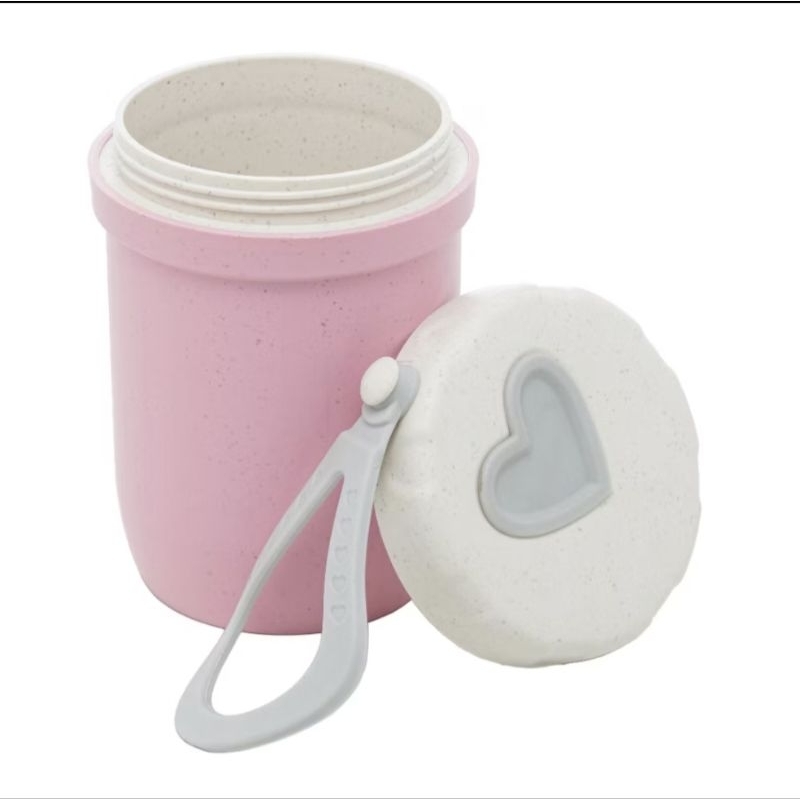 Pote Térmico com parede dupla em Fibra de Bambu/Plástico com alça de silicone e tampa 300ml Azul ou Rosa