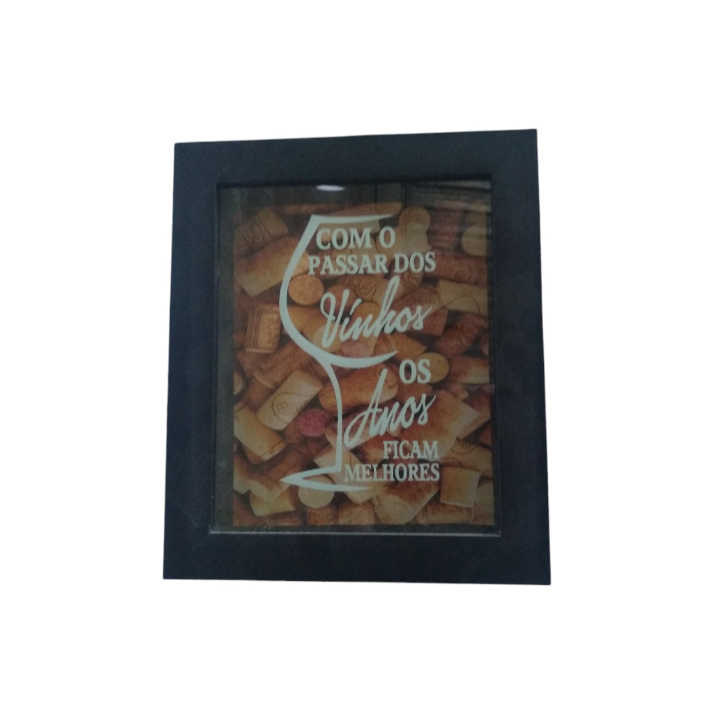 Quadro decorativo de parede porta rolha de vinho com tampo vidro adesivado 30 x 25