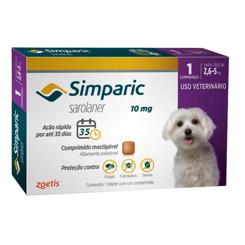 Simparic 10mg para Caes 2,6 A 5kg - Roxo - 1 Comprimidos - Zoetis