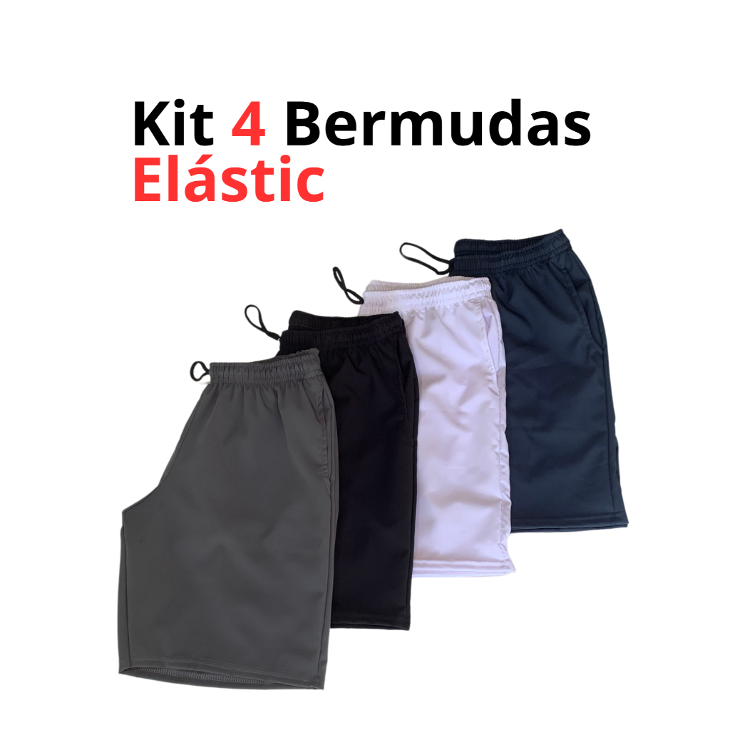 kIT 4 Bermudas masculinas tactel elastano Short elástico esportiva corrida academia banho praia treino 3 bolsos