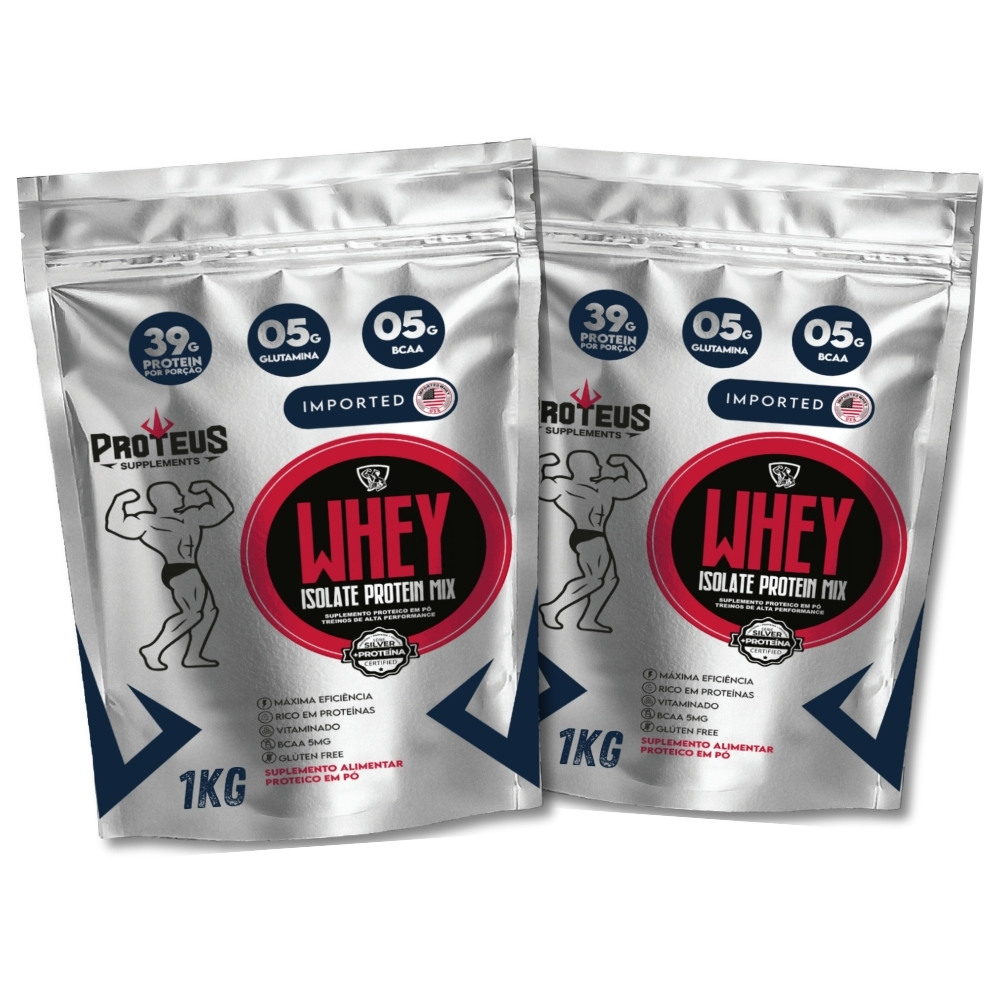 Kit Whey Protein 2kg - Isolado Concentrado -  39g Proteína por porção