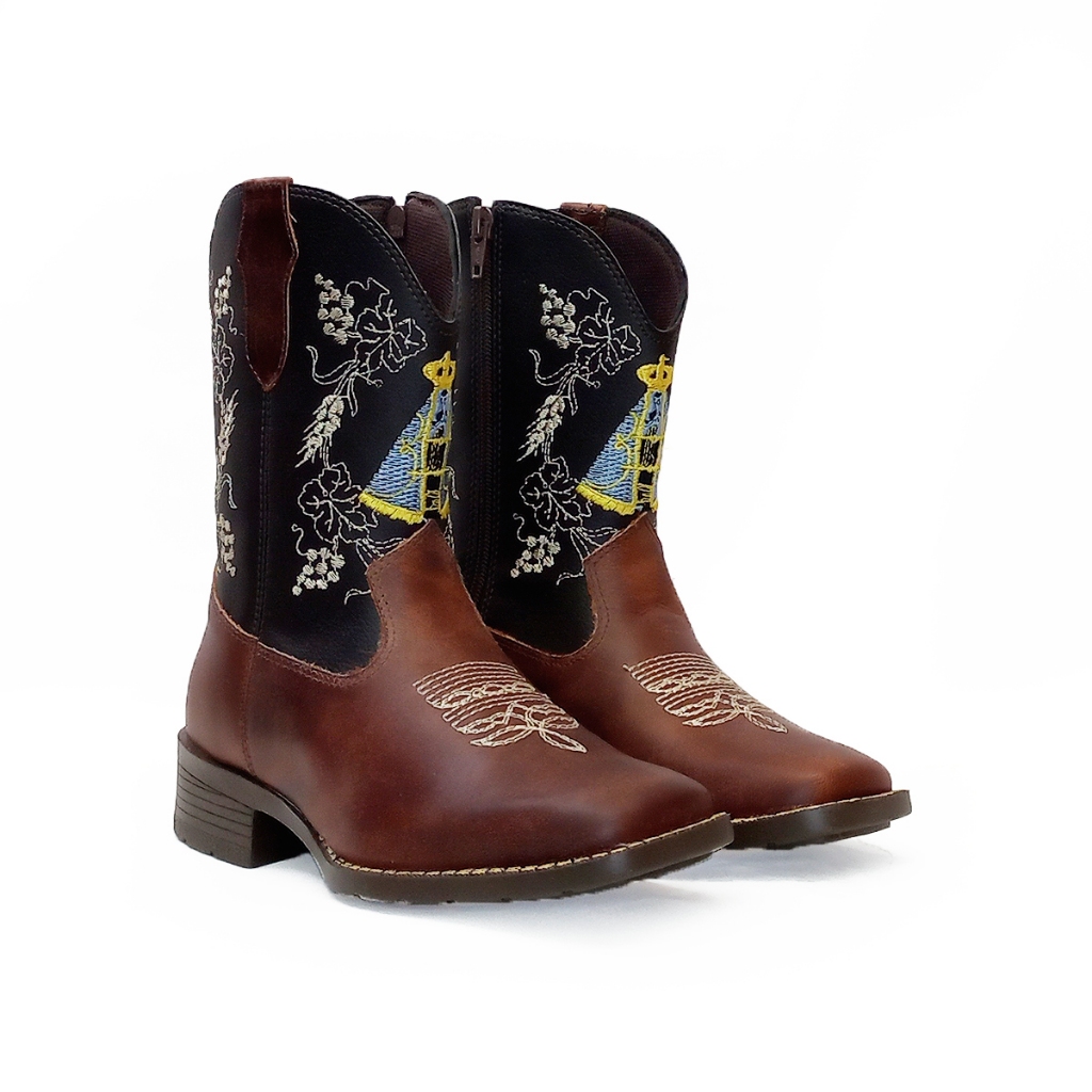 Bota Infantil Texana Country Unissex Marrom em Couro Legítimo Kapell