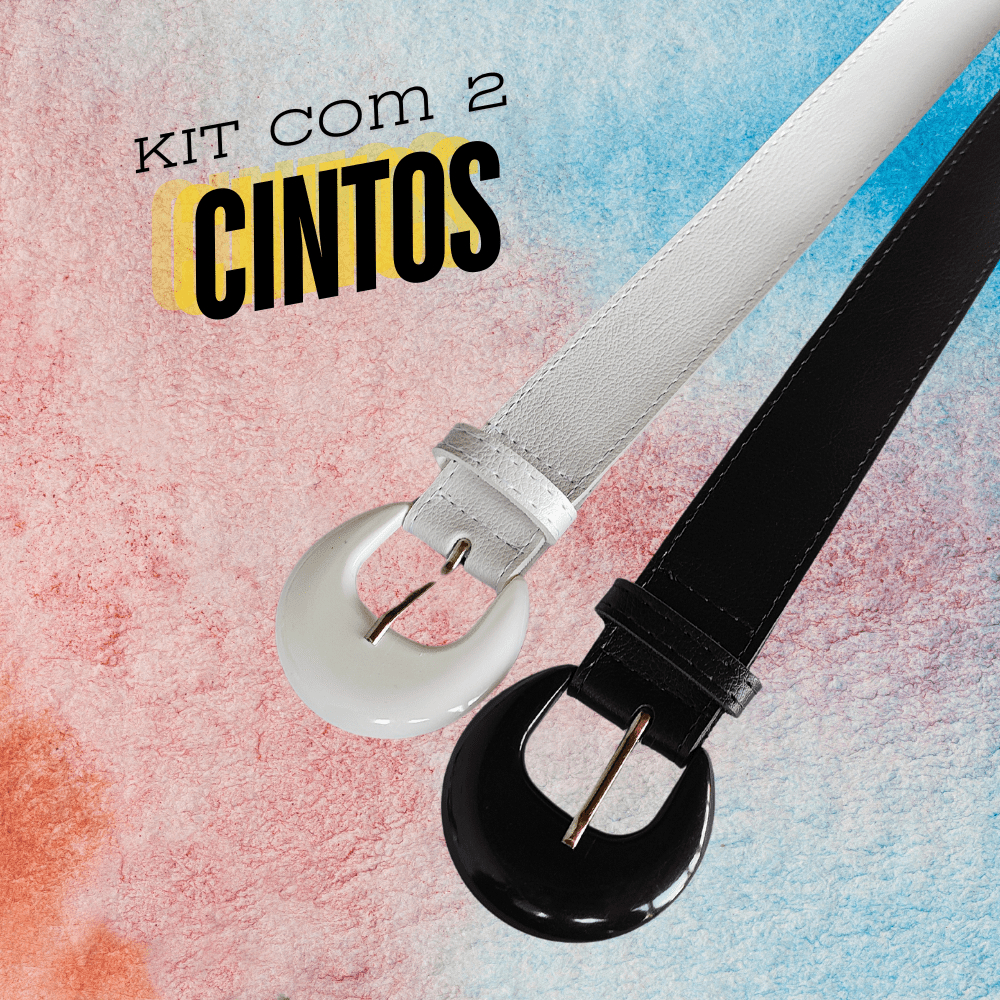 Kit com 2 Cintos Infantis Preto e Branco em Couro Sintético com Fivela Meia Lua