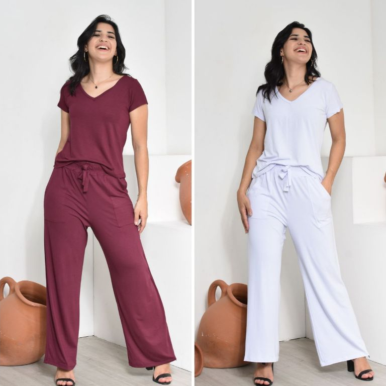 Kit 2 Conjuntos Viscolycra Calça Pantalona e Gola V em Oferta na Shopee