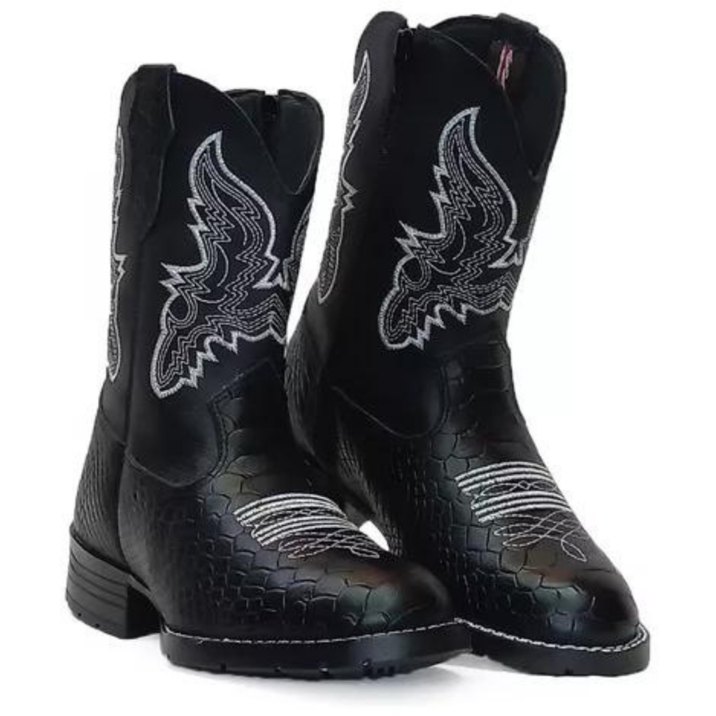 Bota Texana Infantíl Couro Legítimo Botina Bordada Montaria Rodeio Barretos Peão Estilo Country 2026