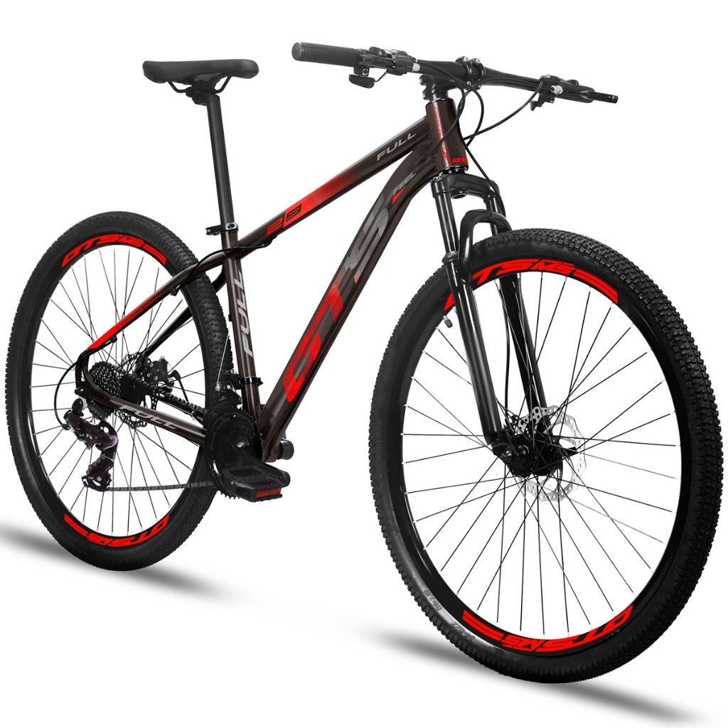 Bicicleta Aro 29 Gts Feel Full 27 Marchas Freios a Disco Hidráulico Suspensão Trava Câmbios Shimano