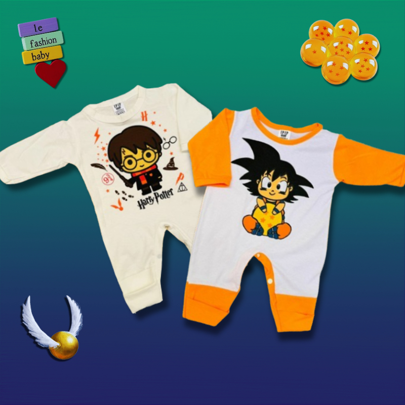 Macacão Temático Longo Menino Goku e Harry Potter de 0 a 4 Meses