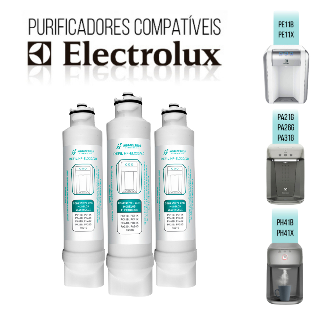 Kit 3/2/1 Refil Filtro Purificador Compatível Electrolux PE11X PE11B PA21G PA31G PC41B PC41X PH41B