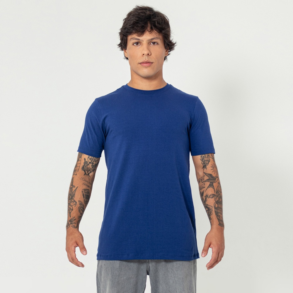 Camiseta Streetwear Slim Cotton Azul Marinho - Men Clothes
