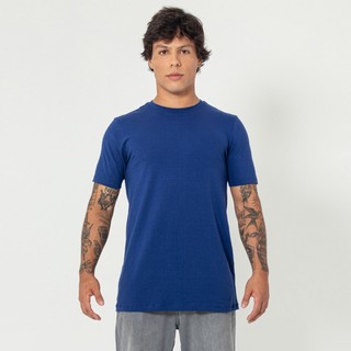 Camiseta Streetwear Slim Cotton Azul Marinho em Oferta na Shopee
