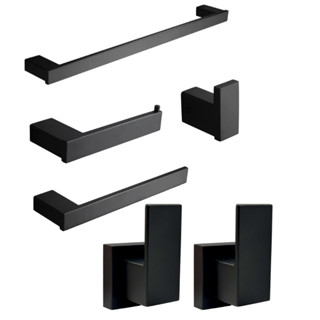 Kit Banheiro Acessórios Aço Inox Preto Fosco Premium 4 Peças + 2 Acabamento para Registro Deca Docol em Oferta na Shopee