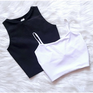 KIT 2: Croppeds Top Regata e Alça fina Feminino Malha Canelada em Oferta na Shopee