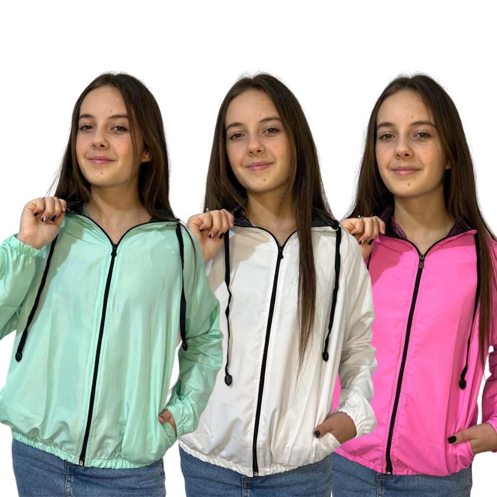 Jaqueta Corta Vento Agasalho Juvenil Infantil Impermeável com Capuz Jaqueta Corta Vento Agasalho Juvenil Infantil Impermeável com Capuz