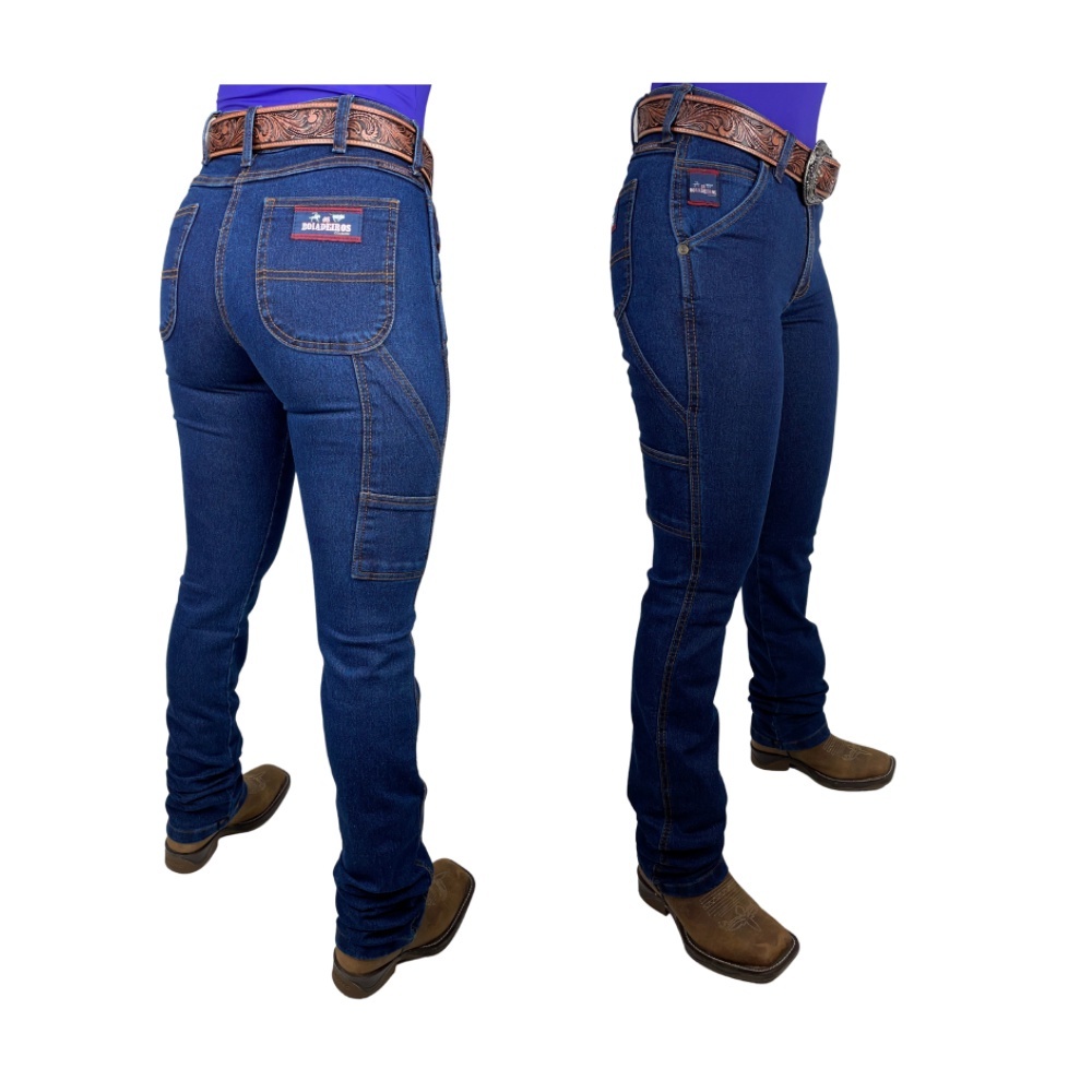 Calça Jeans com Elastano Feminina Carpinteira Original Os Boiadeiros Azul