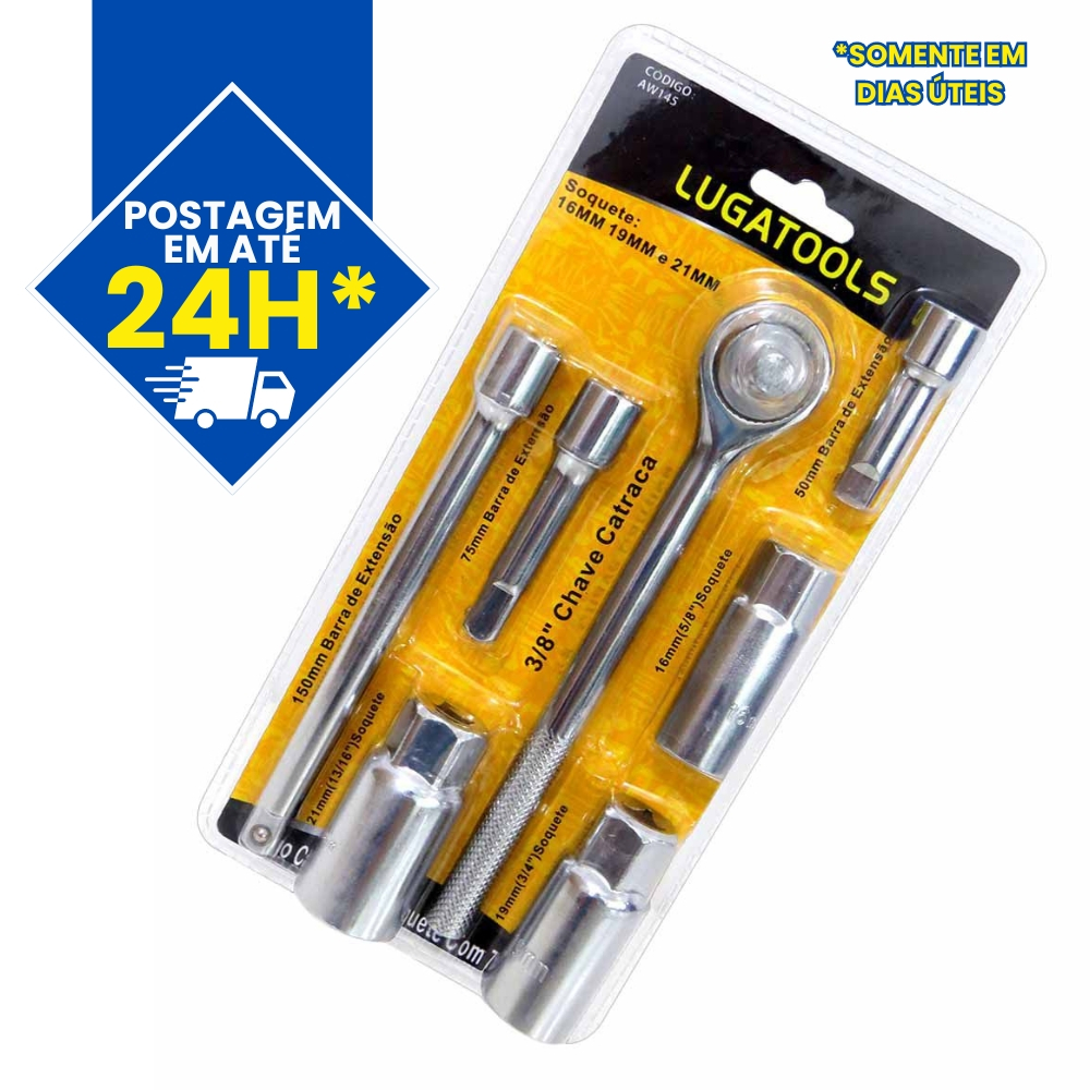 Jogo Chave de Vela Catraca E Soquete Com 7 Peças Lugatools Para Carros Veículos Oficinas Alta Resistência em Oferta na Shopee