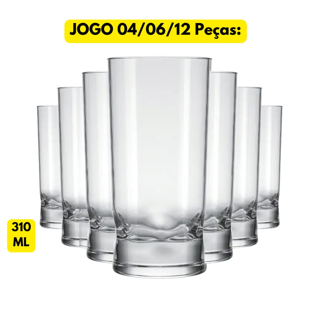 Jogo Kit 04/06/12 Copos Vidro Cristalino Amassadinho 310ML Buffet Drink Barman Restaurante Bar em Oferta na Shopee