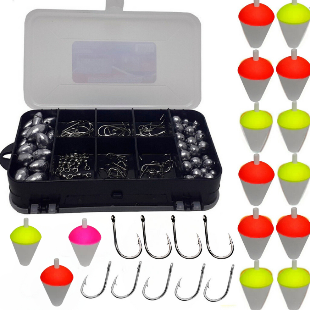 Kit Pesca Duplo Completo Pescaria Estojo Maleta Anzol Chumbada Giradores Boia Kit Pesca Esportiva Estojo Anzol Girador