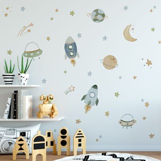 Adesivo de Parede Infantil Aquarela: Foguetes e Estrelas em Oferta na Shopee