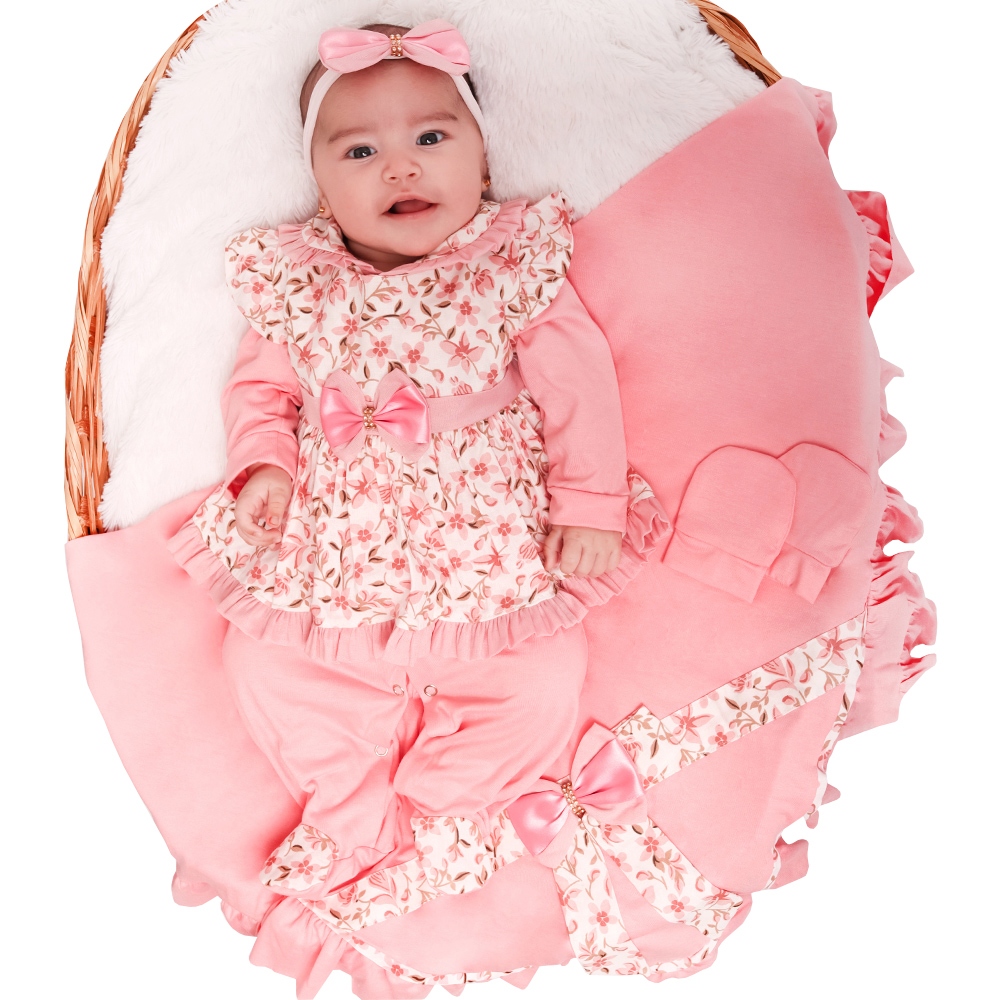 Saída de Maternidade Menina Amora Floral Rosê 05 Peças