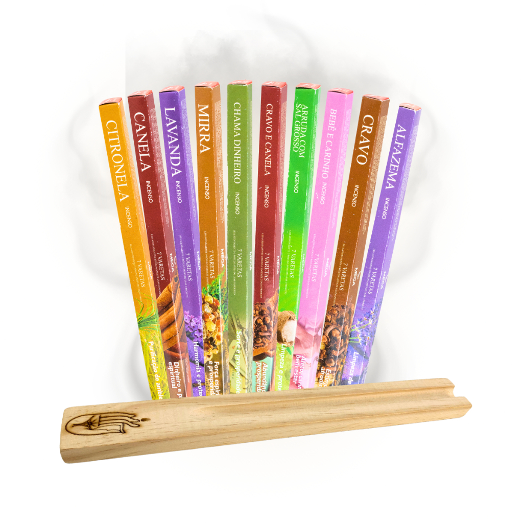 Imagem Kit 10 Caixas Incenso Indiano Mais Incensário De Madeira