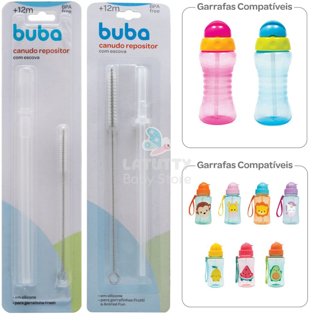 Canudo Repositor Buba Em Silicone Kit Com Escova Limpeza Garrafinhas Buba Fresh Animal Fun Frutti em Oferta na Shopee