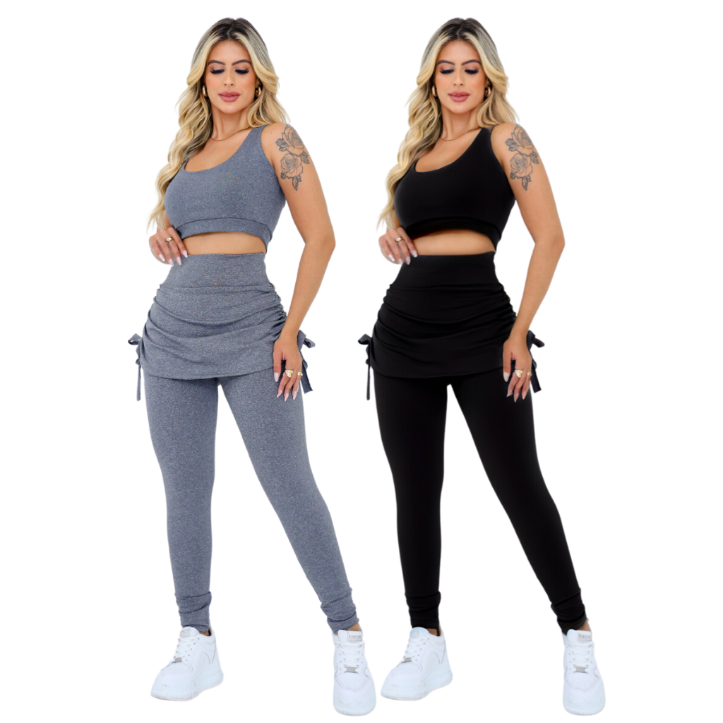 Kit 2 Calças Legging Com Saia Tapa Bumbum Academia Ginástica Moda Fitness
