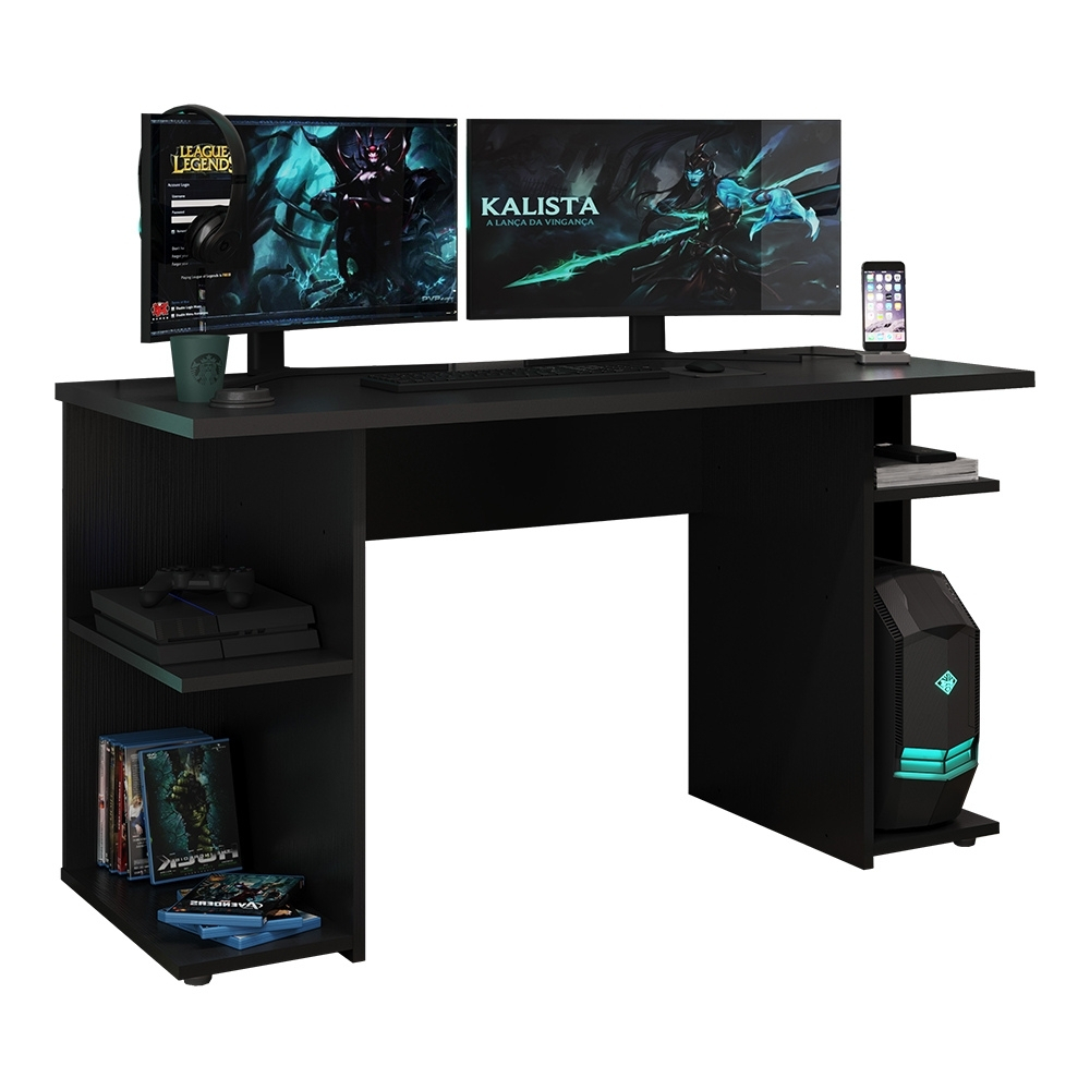 Detalhes do Mesa Para Computador Gamer Preto Carraro
