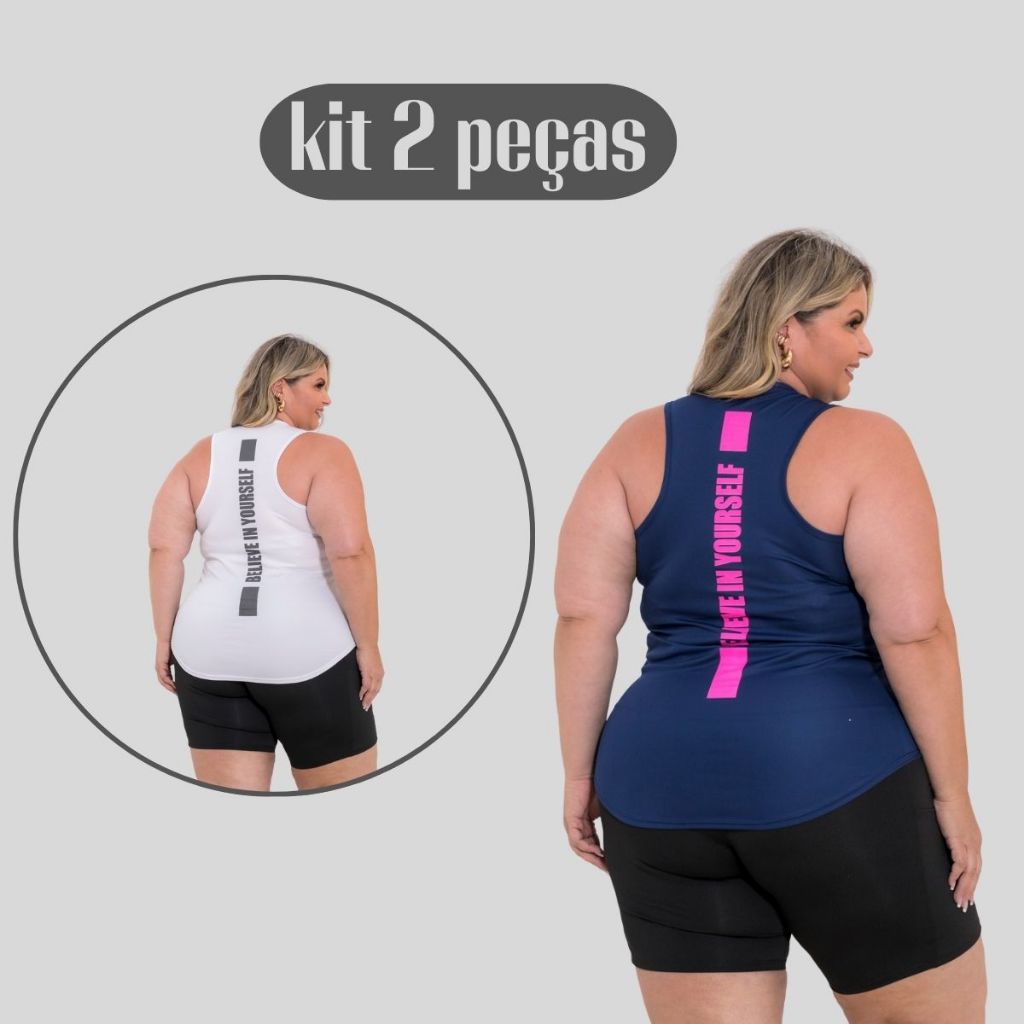 Kit 2 Regata Plus Size Believe Feminina Camiseta Academia Dry Fit em Oferta na Shopee