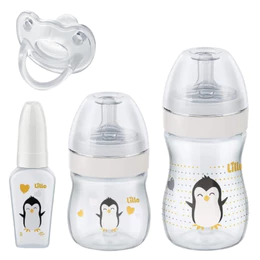 Kit 3 Mamadeiras Lillo Bico Reto com Chuquinha e Chupeta Ortodôntica 0-6 meses 100% Silicone