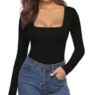 Body Feminino Manga Longa Decote Quadrado Com Forro Em Tecido Suplex em Oferta na Shopee
