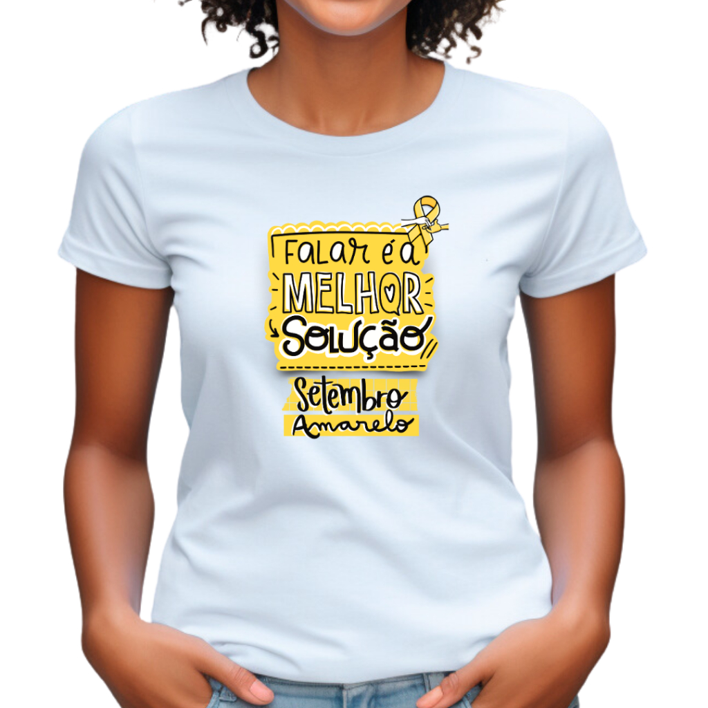Camiseta Feminina Babylook Estampa Setembro Amarelo Contra suicídio campanha camisa plus size laço