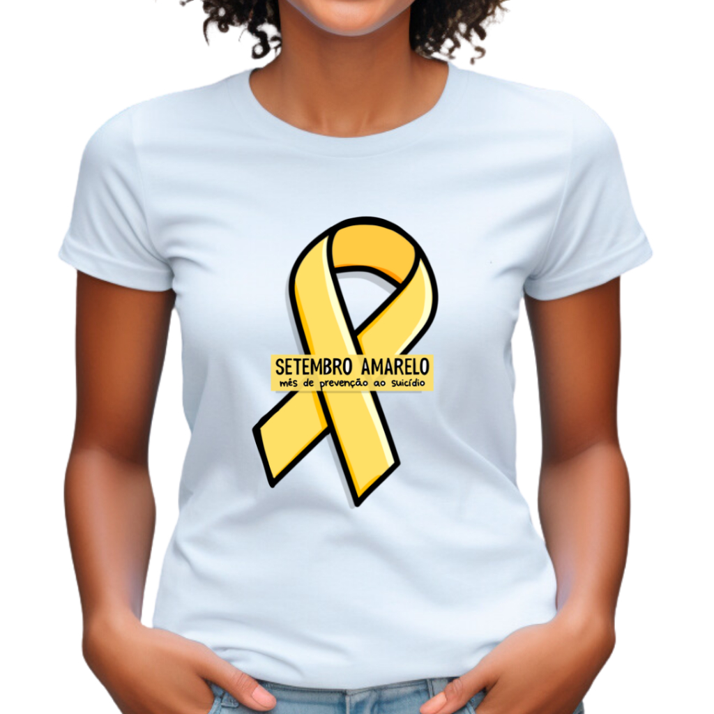 Camisa Feminina Setembro Amarelo Babylook Estampa Laço Plus blusa babylook campanha combate suicídio