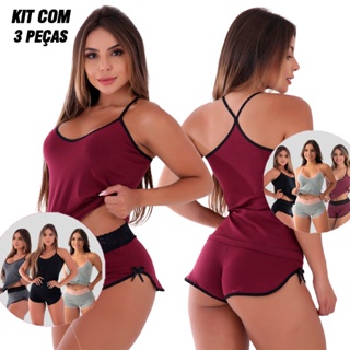 KIT 3 Baby Doll Paris Algodão Pijama Sensual em Oferta na Shopee