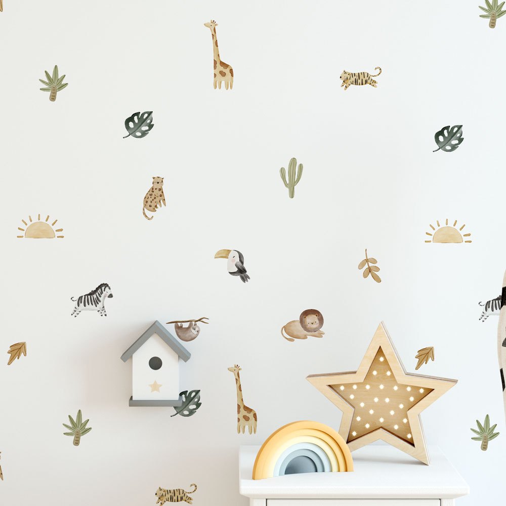 Adesivos de Parede Aquarela Infantil Selva Animais em Oferta na Shopee