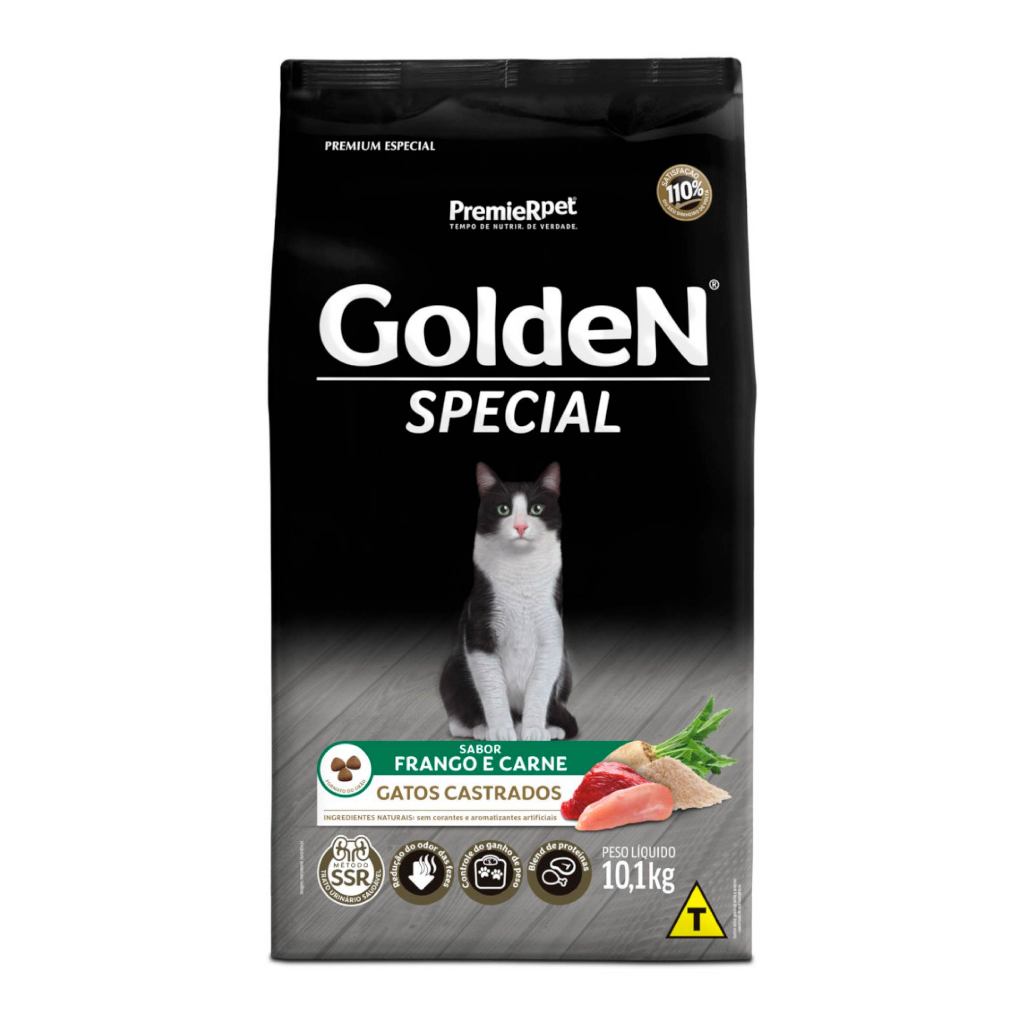 Ração Golden Special Gatos Castrados Sabor Carne e Frango 10,1Kg - Pets
