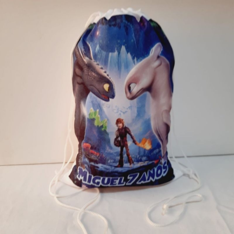 kit 10 mochila saco Personalizada Como Treinar seu Dragao