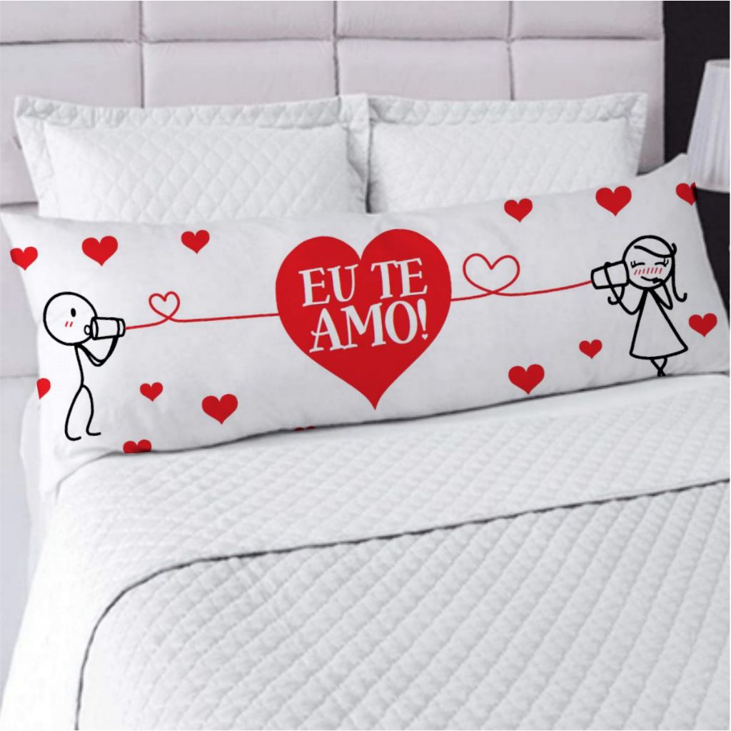 Fronha Avulsa ou Kit Fronha com Travesseiro de Corpo Xuxão Estampa Eu Te Amo Casal Apaixonado