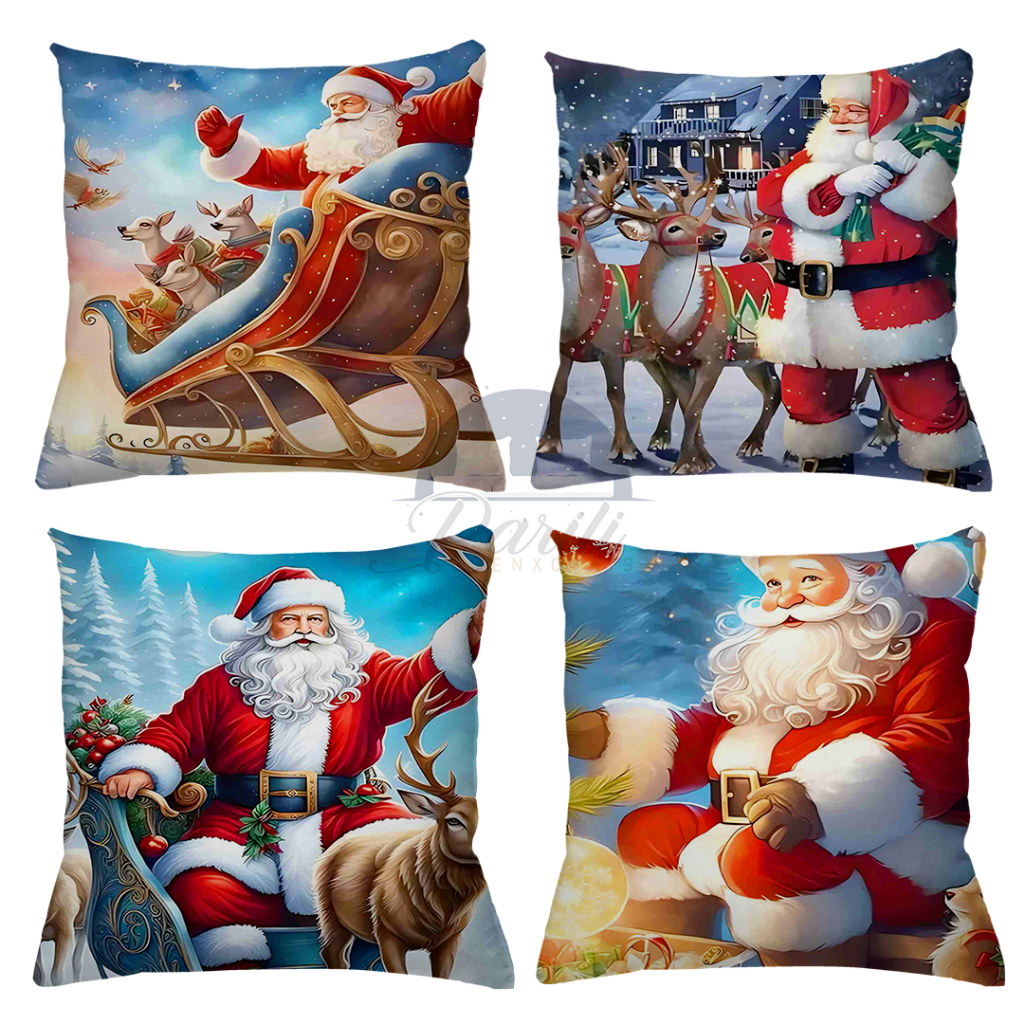 KIT 4 CAPAS DE ALMOFADAS DECORATIVAS NATAL PAPAI NOEL BONECO DE NEVE FELIZ NATAL  RENA - TAMANHO 45X45